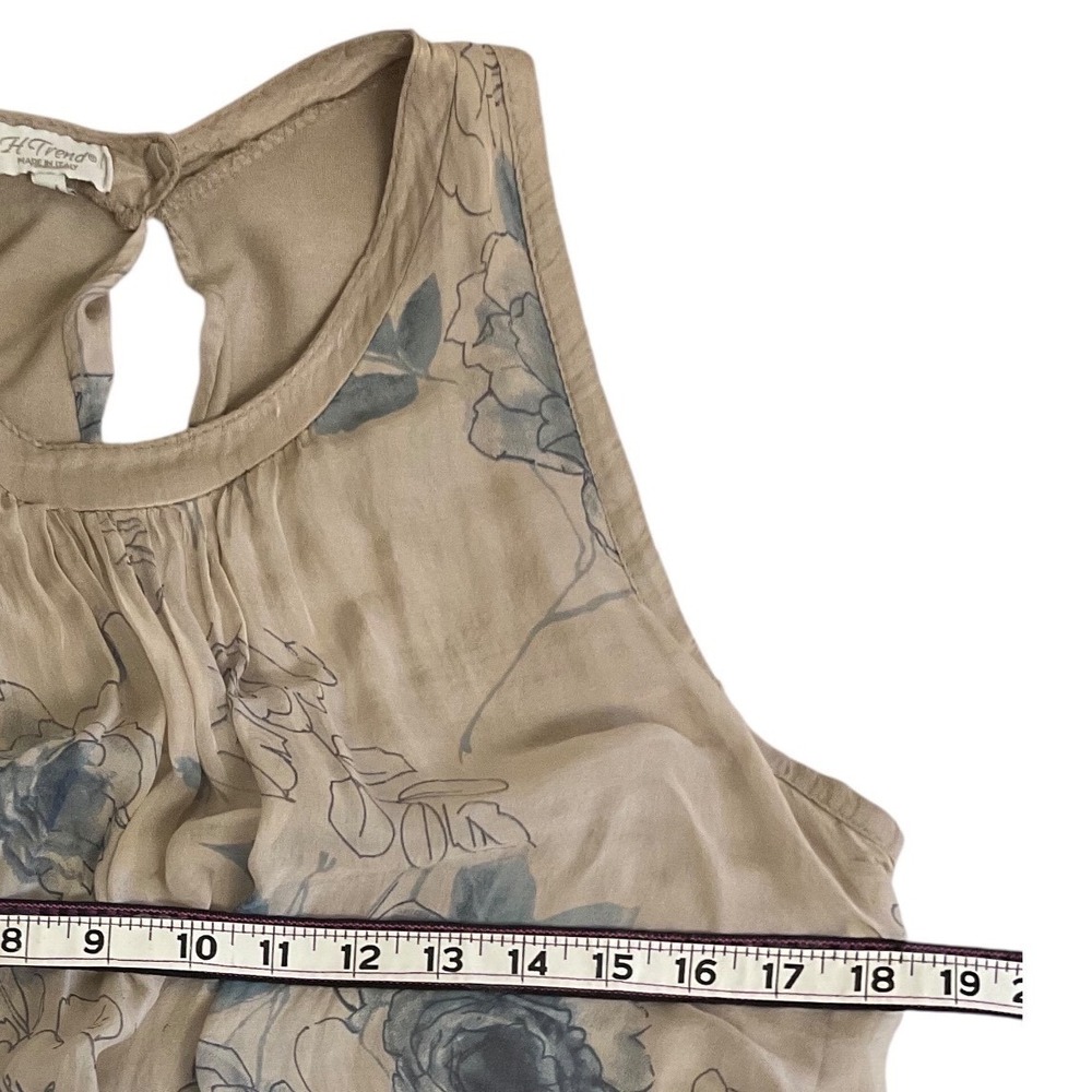H.Trend Silk Floral Sleeveless Dress Womens Size M Taupe Blue Made in Italy - Picture 10 of 11